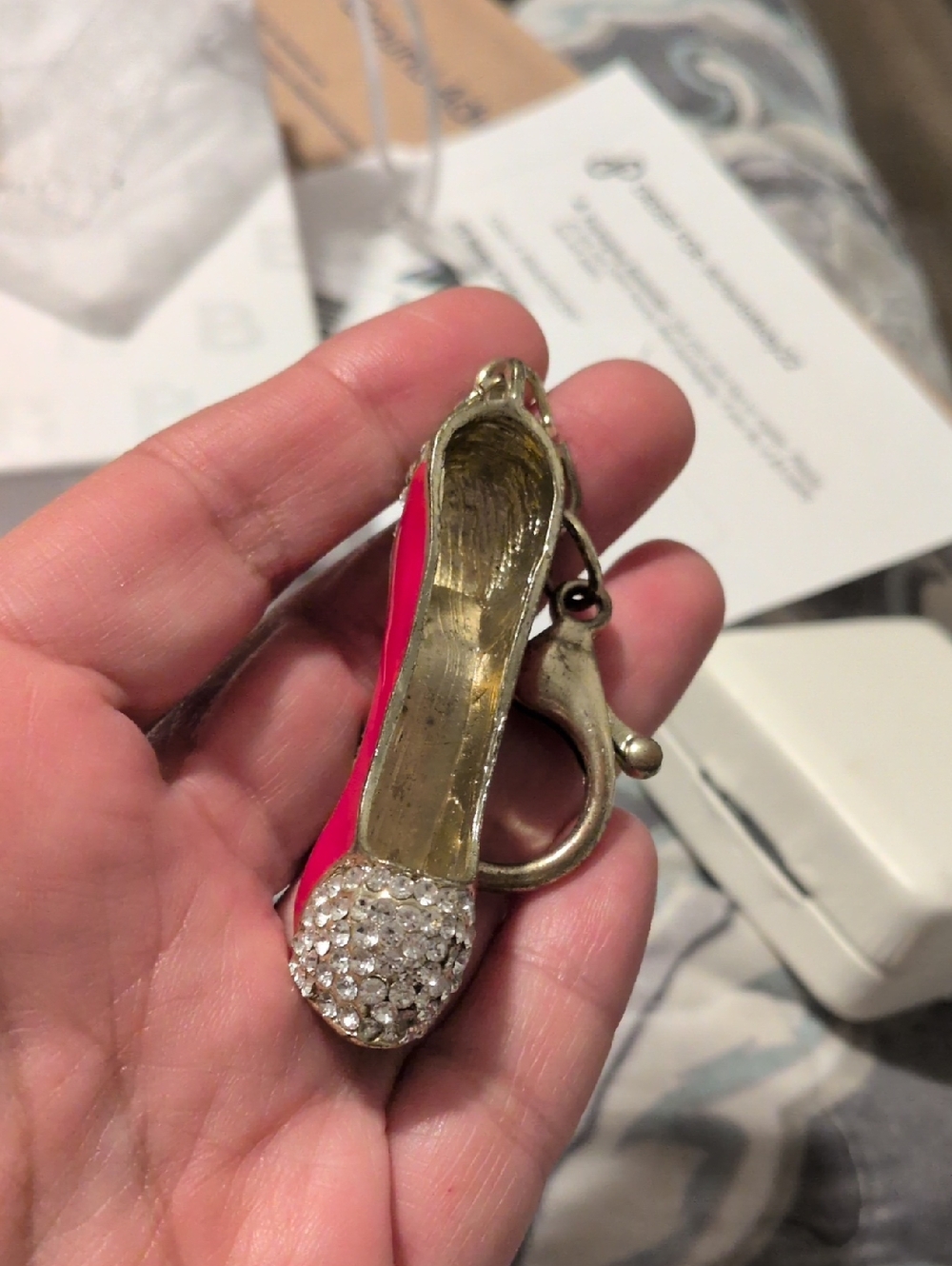 Pink Rhinestone High Heel Keychain Card Holder